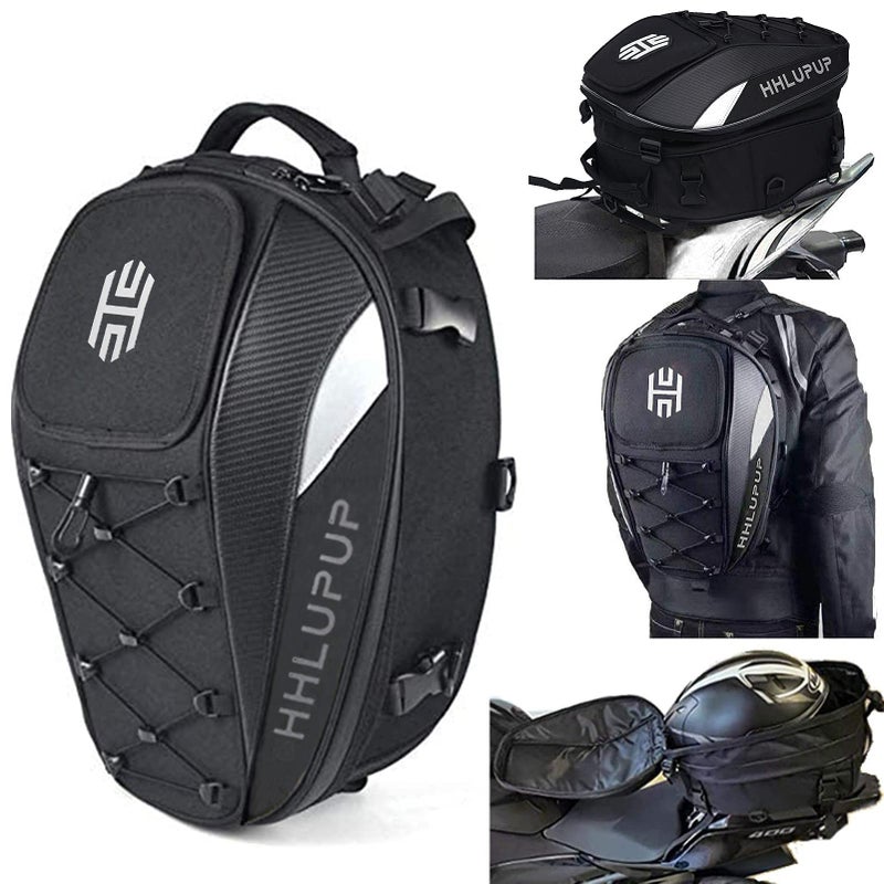HHLUPUP Motorcycle Tail Bag Seat Helmet Large Capacity Dual Use Motorcycle Backpack, 25L-38L Waterproof Luggage Bags White - Image 1